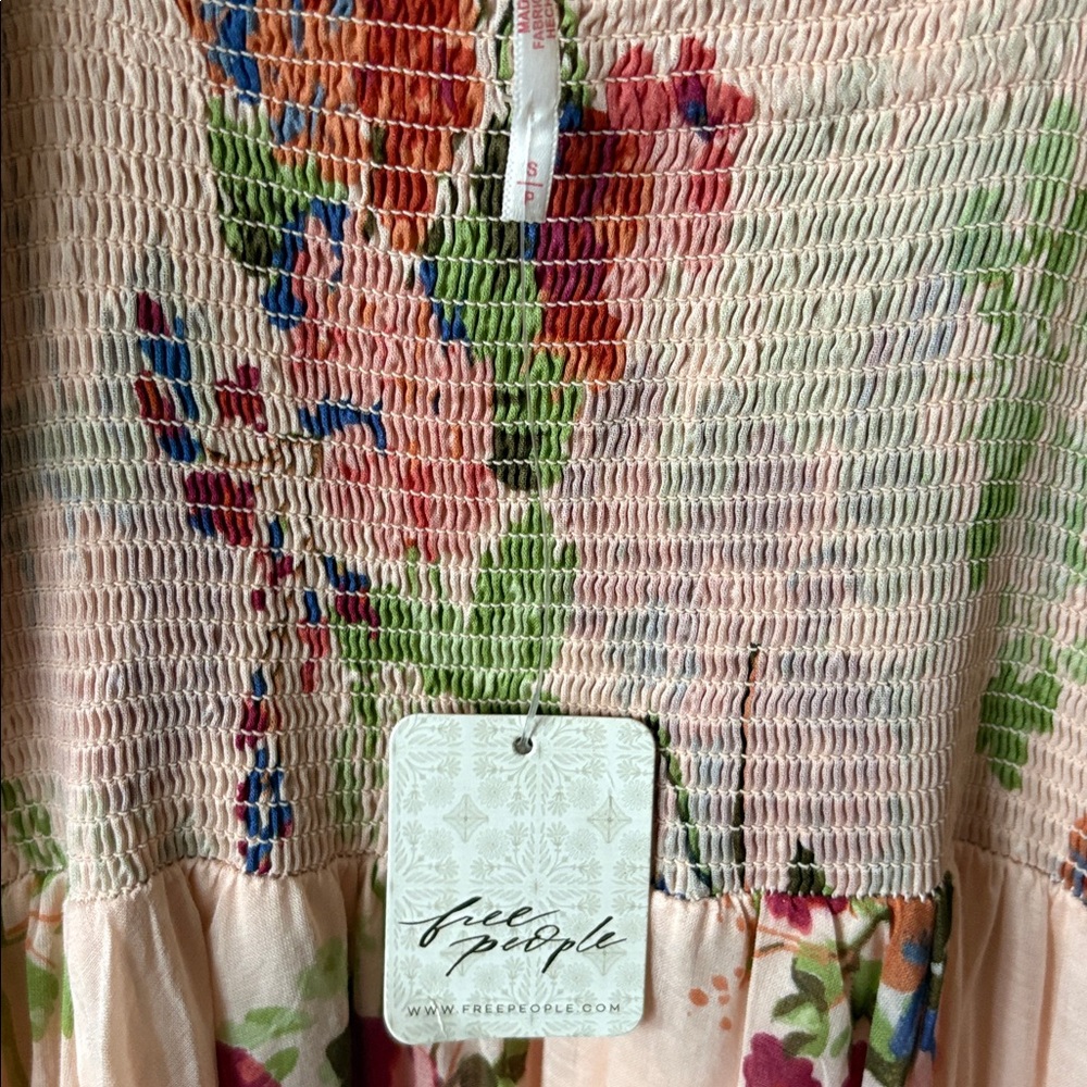 Free People Morning Glory Floral Smocked Long Sleeve Maxi Dress Size Small NWT - Picture 7 of 7